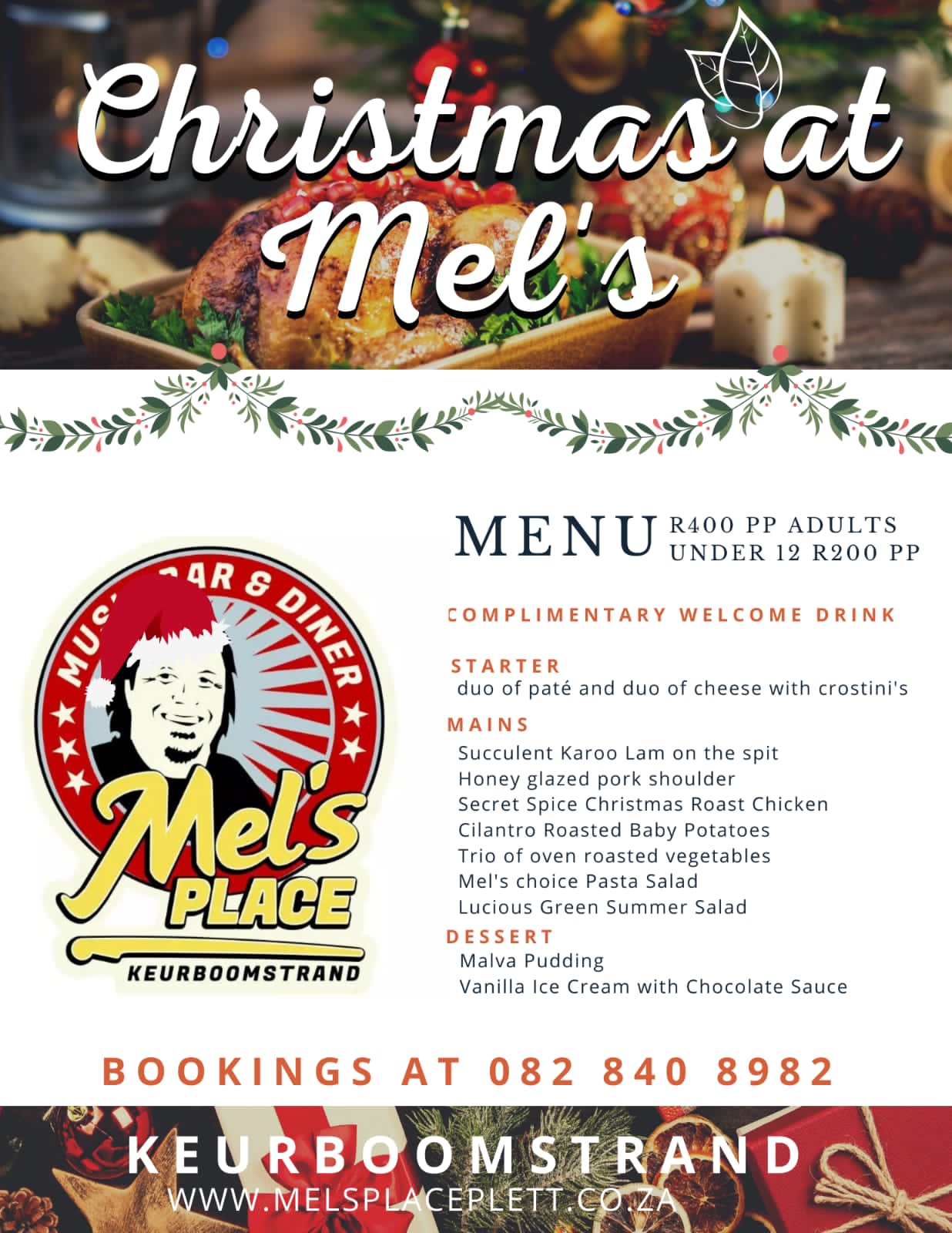 Tickets for Christmas Day Lunch at Mel's Place in Plettenberg Bay from
