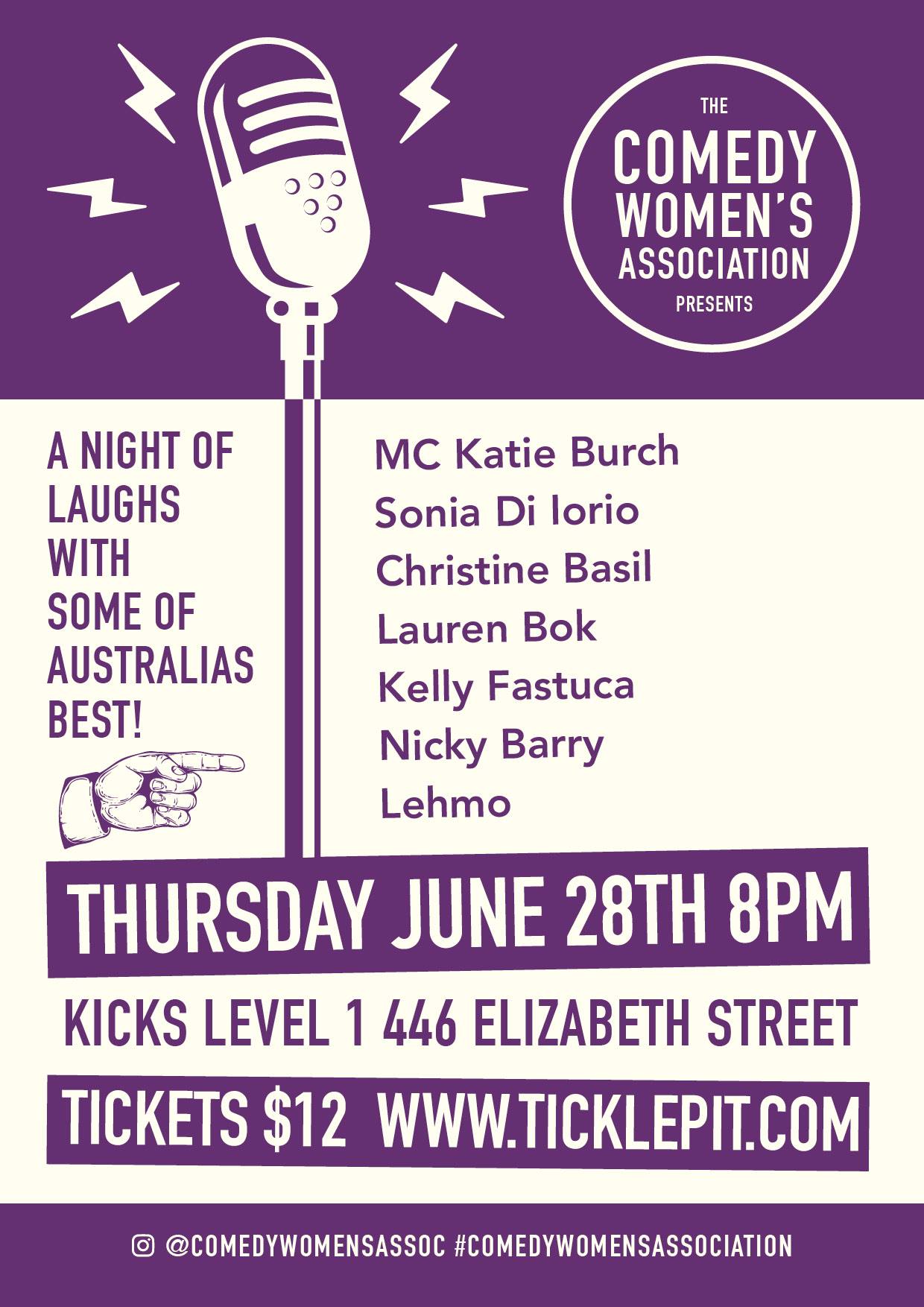 Comedy Women's Association event poster for June 2018