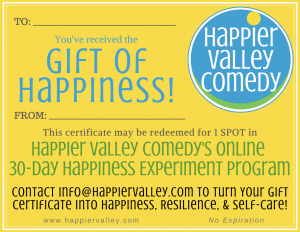 Gift Certificate for The 30-Day Happiness Experiment Program