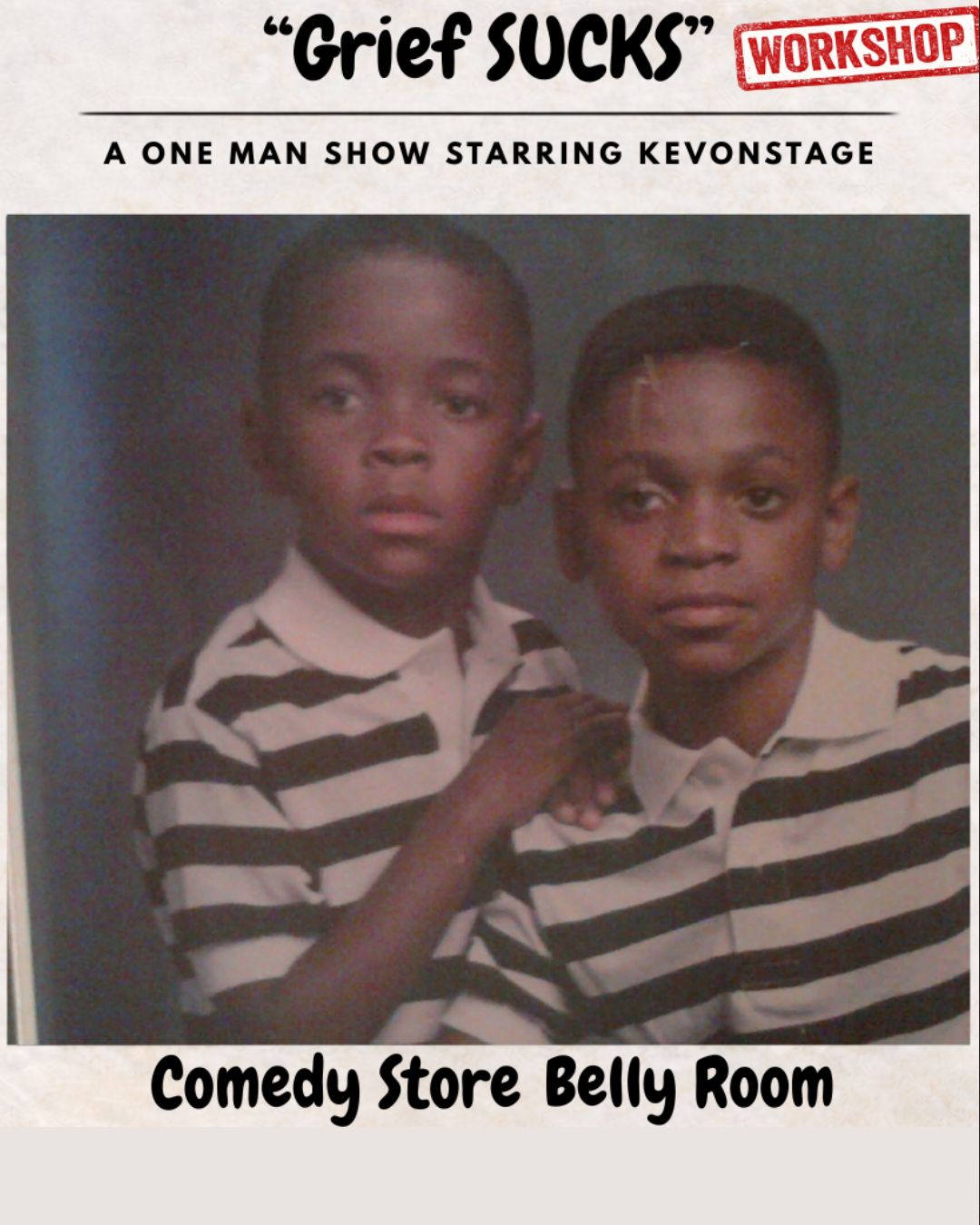 Flyer for Grief Sucks: a one man show starring Kev On Stage