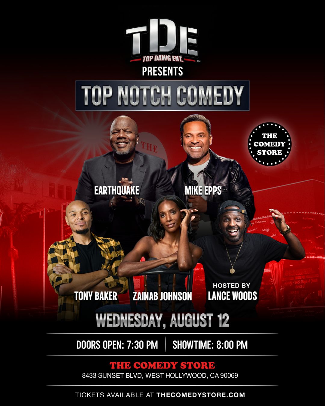 Flyer for TDE Presents Top Notch Comedy