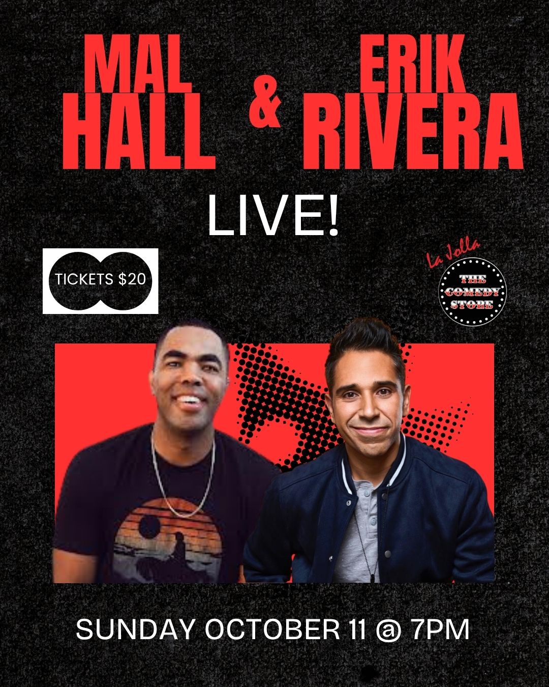 Flyer for Mal Hall & Erik Rivera Live!