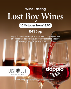 Doppio Caffe Seapoint wine tasting with Lost Boy Wines