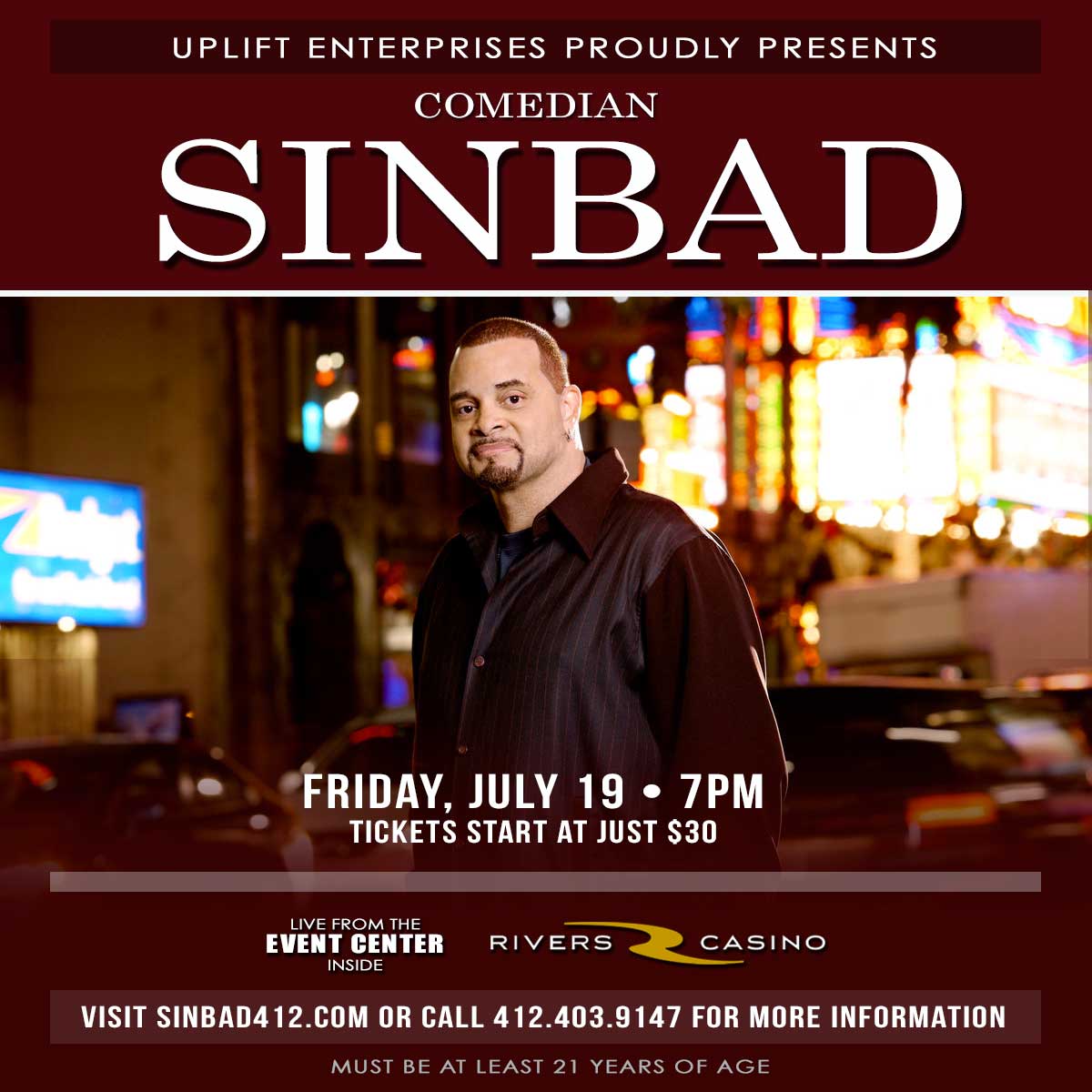 Tickets for SINBAD live at Rivers Casino Pittsburgh in Pittsburgh from